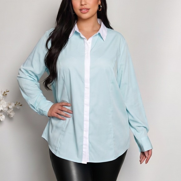 Lane Bryant Tops - Lane Bryant Plus Size Sweet Preppy Pastel NWT 24 Button Down Long Sleeve Blouse